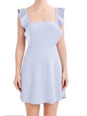 BCBG Paris Light Blue Ruffle Strap Square Neck Mini Dress